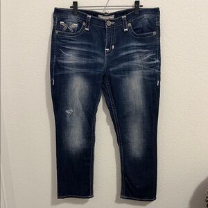 Big Star Maddie Dark Blue Distressed Denim Jeans Size 32